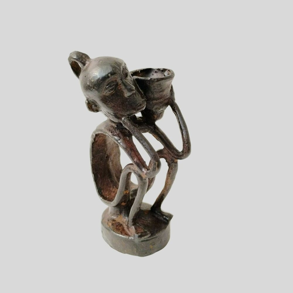 African Sculpture Handcrafted Timor Bronze Figurine Vintage Guardian Protector